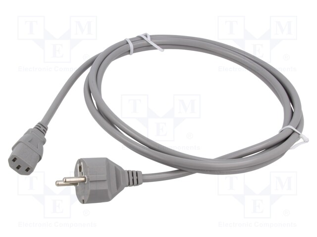 Cable; CEE 7/7 (E/F) plug,IEC C13 female; PVC; 2.5m; grey; 3x1mm2