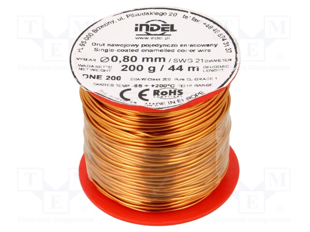 Coil wire; single coated enamelled; 0.8mm; 200g; -65÷200°C