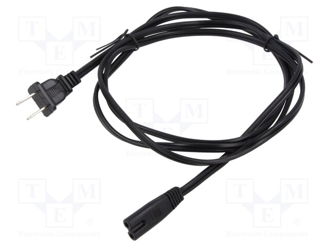 Cable; IEC C7 female,NEMA 1-15 (A) plug; PVC; 1.8m; black; 7A