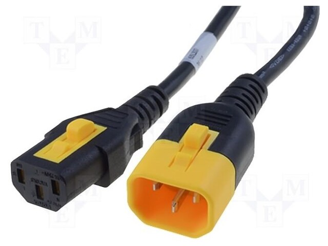 Cable; IEC C13 female,IEC C14 male; 1.2m; with locking; black