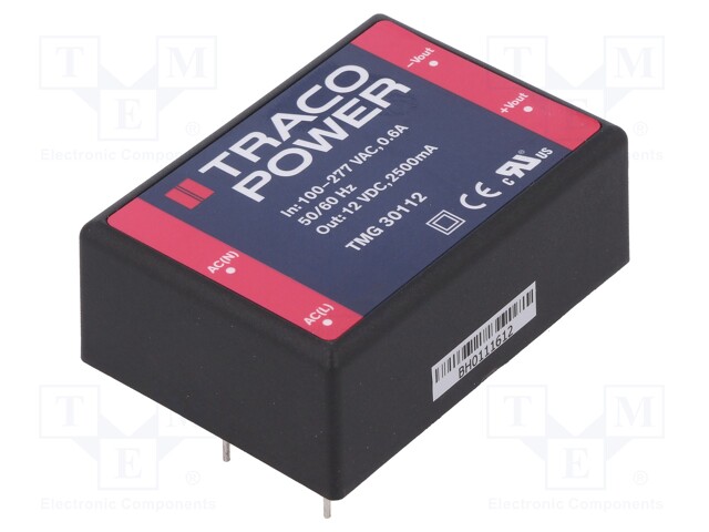 Converter: AC/DC; 30W; Uout: 12VDC; Iout: 2500mA; 89%; Mounting: PCB