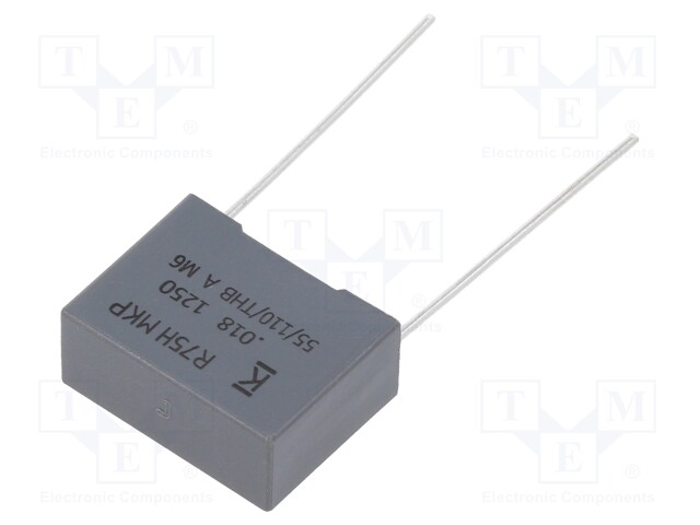 DC Film Capacitor, 0.018 µF, 1.25 kV, Metallized PP, ± 5%, R75H Series, Radial Box