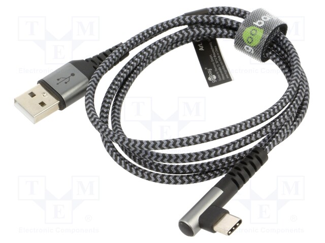 Cable; USB 2.0; USB A plug,USB C angled plug; 1m; 480Mbps