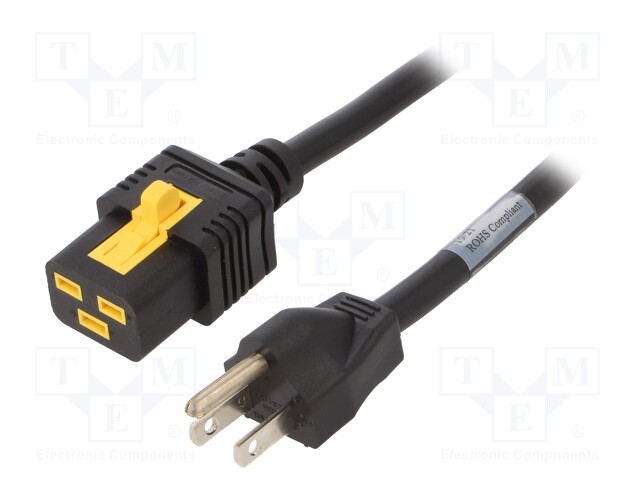 Cable; IEC C19 female,NEMA 5-15 (B) plug; 6m; with locking; PVC