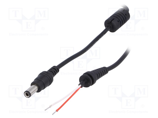 Cable; wires,DC 6,3/3,0 plug; straight; 0.5mm2; black; 1.2m