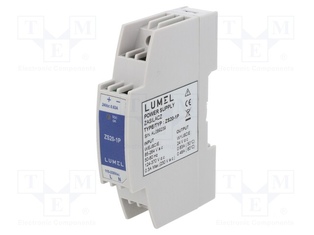 Power supply: switched-mode; 15W; 24VDC; 630mA; 85÷264VAC; 200g