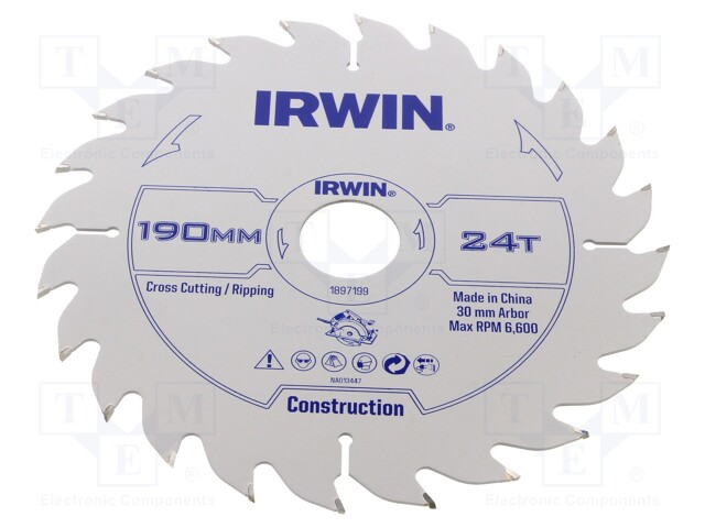 Circular saw; Ø: 190mm; Øhole: 30mm; Teeth: 24; wood