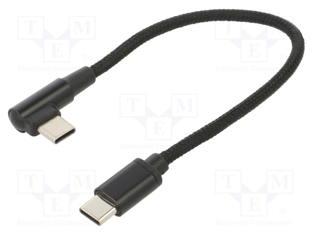 Cable; USB 2.0; USB C plug,USB C angled plug; 0.2m; black