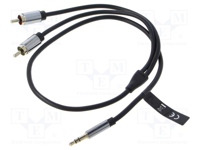 Cable; RCA plug x2,Jack 3.5mm 3pin plug; 0.5m; black