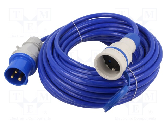 Extension lead; Sockets: 1; PUR; blue; 3x2,5mm2; 15m; 16A