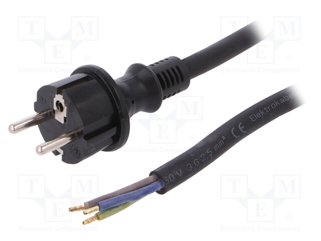 Cable; SCHUKO plug,CEE 7/7 (E/F) plug,wires; 3m; black; rubber