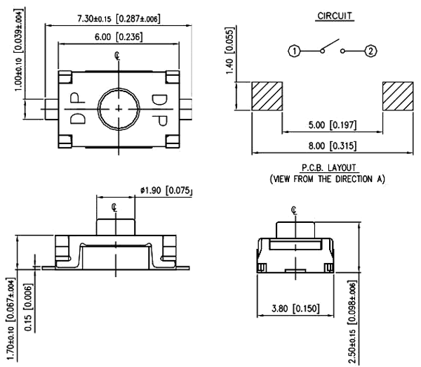 Microswitch TACT; SPST-NO; Pos: 2; 0.025A/24VDC; SMT; 3N; 3.8x6mm