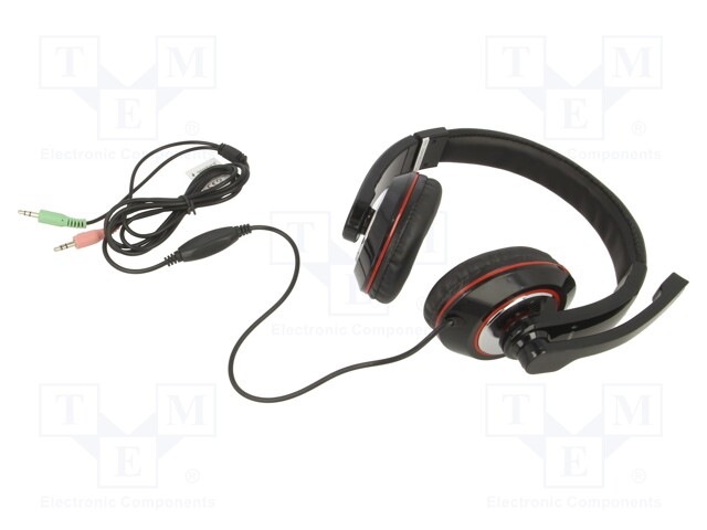 Headphones with microphone; black; Jack 3,5mm x2; headphones