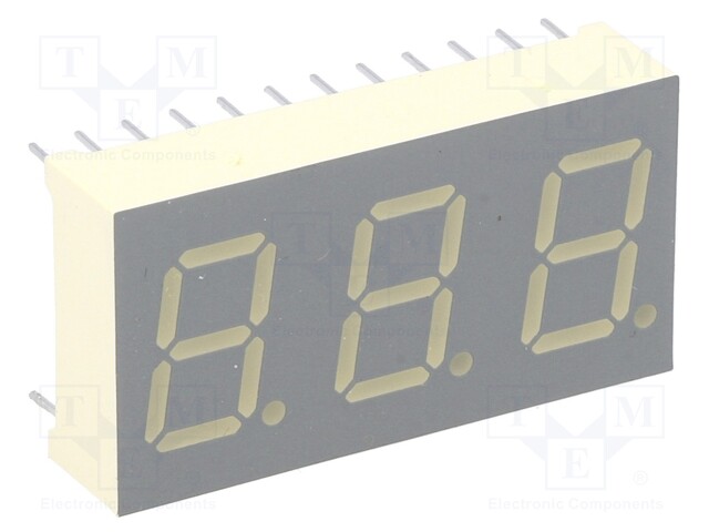 Display: LED; 7-segment; 10.2mm; 0.4"; No.char: 3; yellow; 52÷92mcd