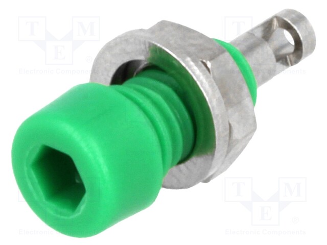 Socket; 2mm banana; 10A; 60VDC; Overall len: 17mm; green; insulated