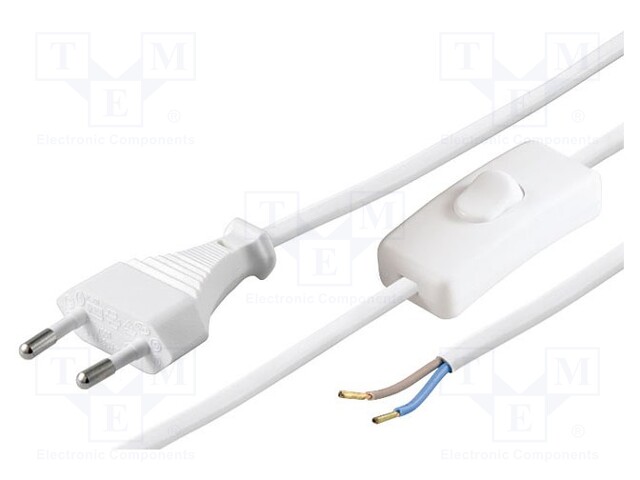 Cable; CEE 7/16 (C) plug,wires; 2.5m; with switch; white; PVC