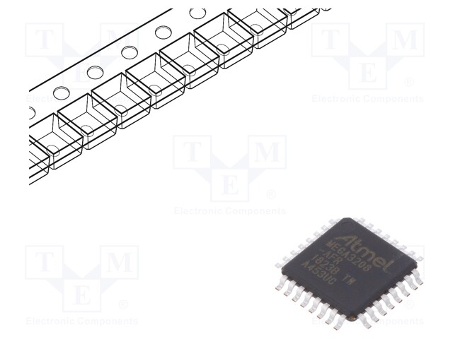 AVR microcontroller; EEPROM: 256B; SRAM: 4kB; Flash: 32kB; TQFP32