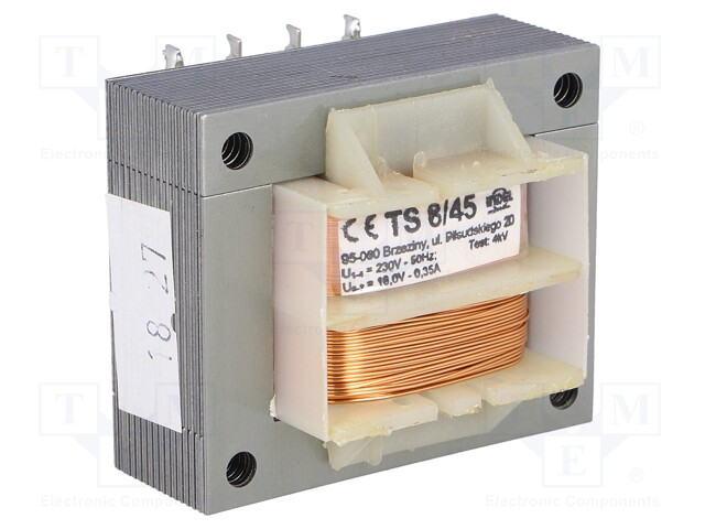 Transformer: mains; 8VA; 230VAC; 18V; 0.35A; Mounting: screw type