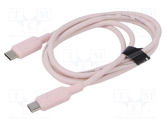 Cable; USB C plug,both sides; nickel plated; 1m; pink; 60W; 3A