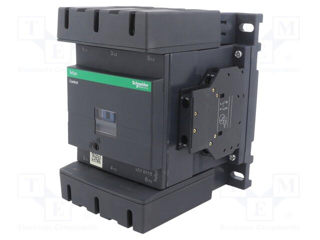 Contactor, 115 A, DIN Rail, Panel, 1 kV, 3PST-NO, 3 Pole, 80 kW