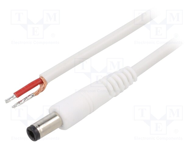 Cable; wires,DC 5,5/2,5 plug; straight; 1mm2; white; 1.5m