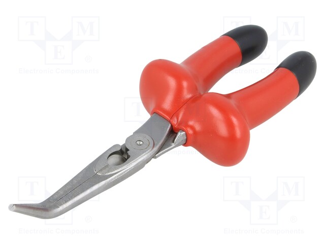 Pliers; insulated,curved,elongated; alloy steel; 200mm; 1kVAC