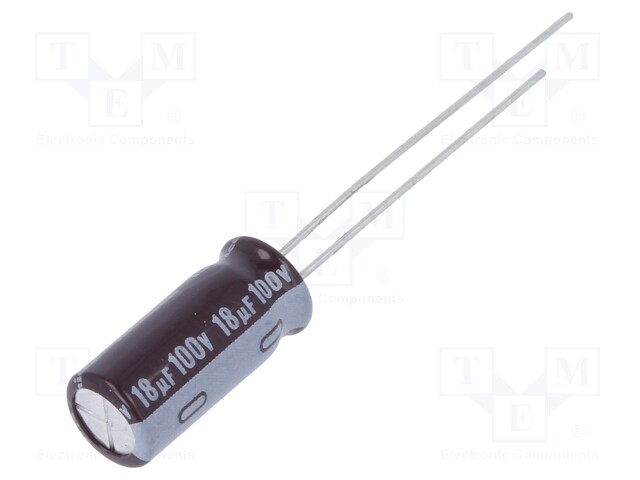 Capacitor: electrolytic; low impedance; THT; 18uF; 100VDC; ±20%