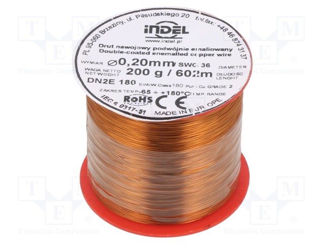 Coil wire; double coated enamelled; 0.2mm; 200g; -65÷180°C