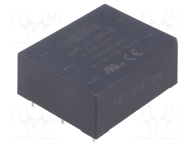 Converter: AC/DC; 10W; Uout: 9VDC; Iout: 1.1A; 78%; Mounting: PCB