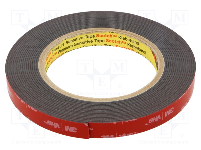 Tape: fixing; W: 12mm; L: 5.5m; Thk: 1.1mm; acrylic; black; Tmax: 149°C