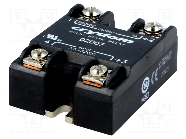 Relay: solid state; Ucntrl: 3.5÷32VDC; 7A; 1÷200VDC; Series: 1-DC