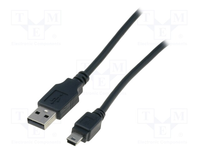 Cable; USB 2.0; USB A plug,USB B mini plug; nickel plated; 1m