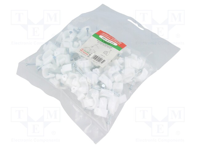 Holder; white; Application: on round cable; 100pcs; with a nail