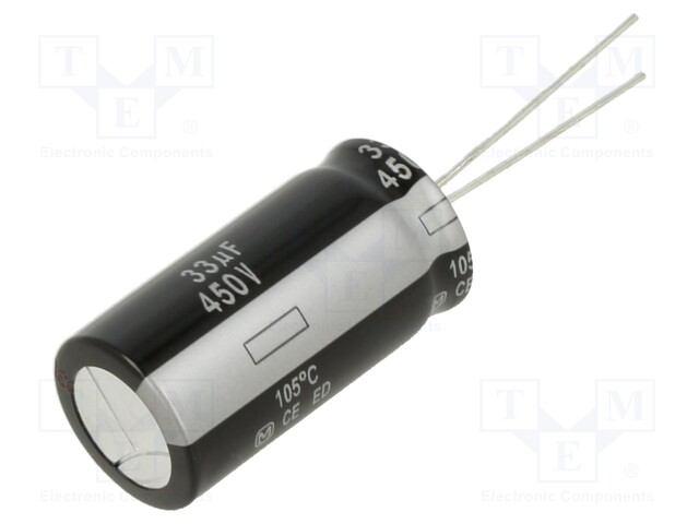 Electrolytic Capacitor, 33 µF, 450 V, ED Series, ± 20%, Radial Leaded, 10000 hours @ 105°C