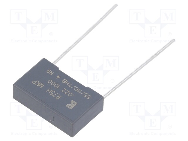 DC Film Capacitor, 0.022 µF, 1 kV, Metallized PP, ± 5%, R75H Series, Radial Box