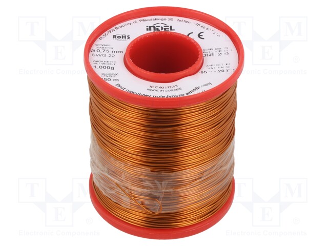 Coil wire; single coated enamelled; 0.75mm; 1kg; -65÷200°C