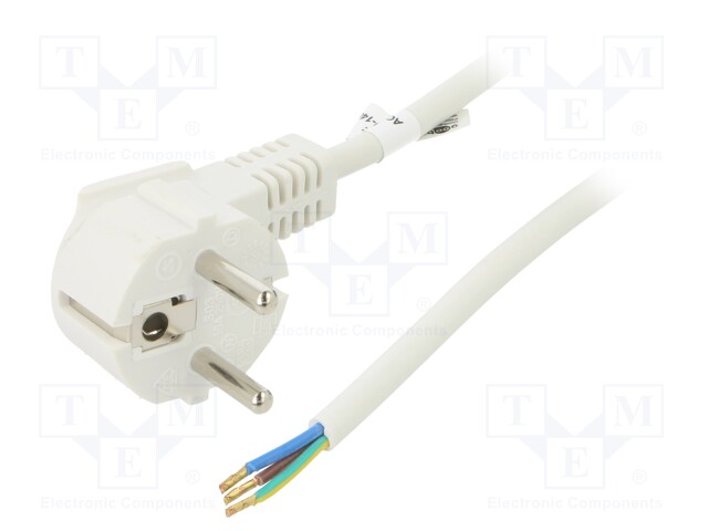 Cable; CEE 7/7 (E/F) plug angled,wires; PVC; 5m; white; 10A; 250V