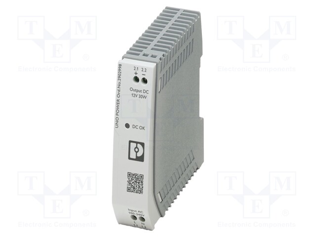 Power supply: switched-mode; 30W; 12VDC; 2.5A; 85÷264VAC; IP20