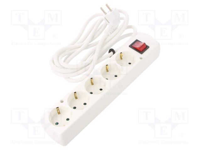 Extension lead; Schuko; Sockets: 5; white; 3x1,5mm2; 3m; 16A