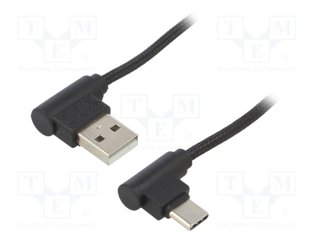 Cable; USB 2.0; USB A angled plug,USB C angled plug; 1m