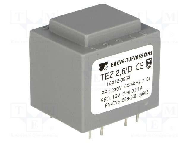 Transformer: encapsulated; 2.5VA; 230VAC; 12V; 208.3mA; IP00; 120g