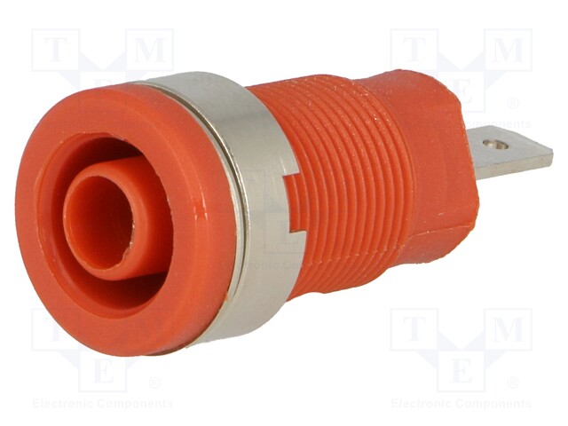 Socket; 4mm banana; 24A; 1kVDC; red; nickel plated; on panel; 34mm