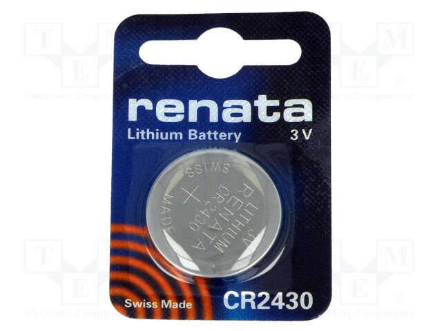 Battery: lithium; 3V; CR2430,coin; Batt.no: 1; Ø24.5x3mm; 285mAh