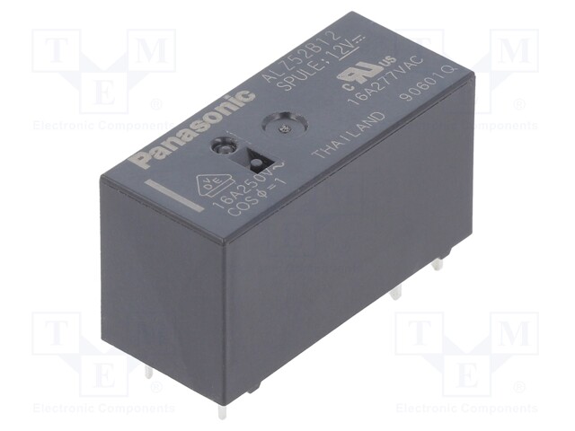 Relay: electromagnetic; SPST-NO; Ucoil: 12VDC; 16A/250VAC; 360Ω