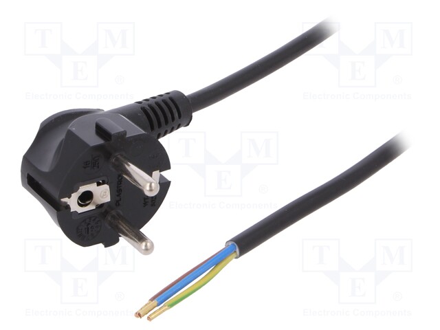 Cable; SCHUKO plug,CEE 7/7 (E/F) plug angled,wires; 3m; black