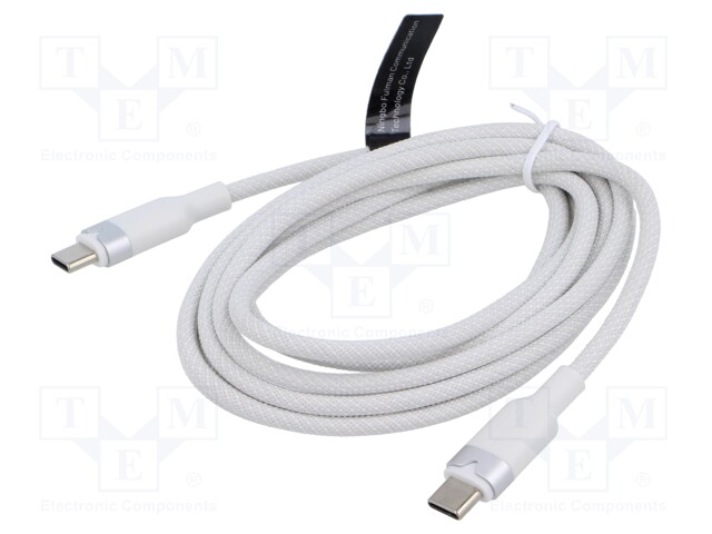 Cable; USB 2.0; USB C plug,both sides; nickel plated; 2m; white