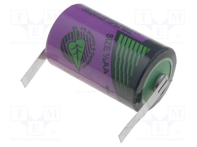 Battery: lithium (LTC); 3.6V; 1/2AA; soldering lugs; Ø14.7x25.2mm