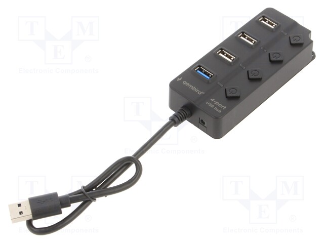 Hub USB; USB A socket x4,USB A plug; USB 2.0,USB 3.1; black