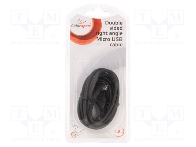 Cable; USB 2.0; USB A plug,USB B micro plug (angle); 1.8m; black