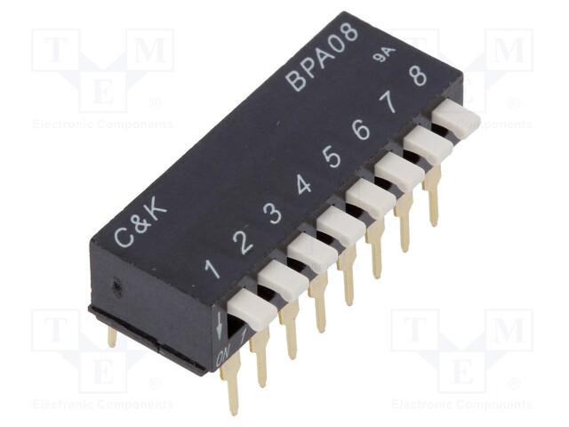 Switch: DIP-SWITCH; Poles number: 8; 0.1A/5VDC; Pos: 2; -20÷85°C